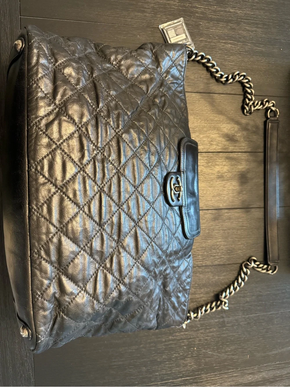 Chanel In The Mix Quilted Black Shoulder Tote with CC Turn-Lock